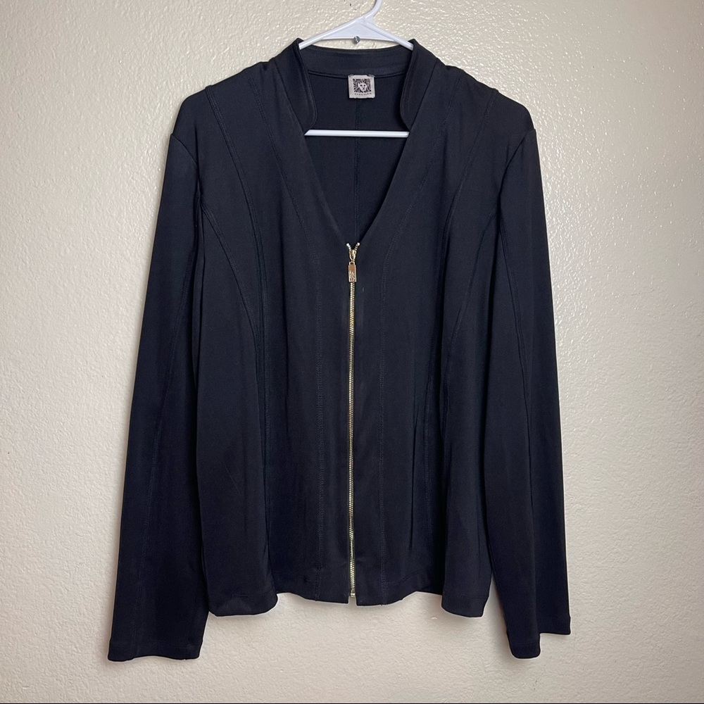Anne Klein Black Zip Up Blouse